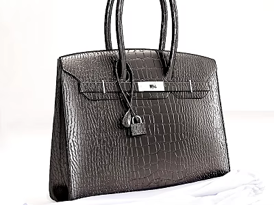 Luxury Black Crocodile Leather Tote Bag Featuring Classic Design Metal Hardware And Padlock Detail 3d model