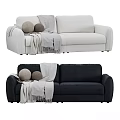 Two Colored Sofas With Gray Blankets And Round Pillows For Interior Decor