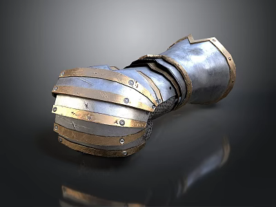 Medieval Metal Arm Guard With Silver Gold Stripes And Riveted Design 3d model