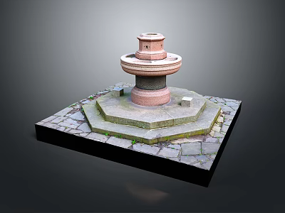 Ancient Stone Multi tiered Structure With Hexagonal Platform And Mossy Surface On Square Base 3d model