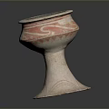 Handcrafted Ceramic Sculpture with Red and White Decorative Patterns and Wavy Base Design 3d model