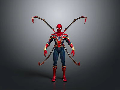 Spider Man Character In Red And Blue Suit With Mechanical Arms 3d model