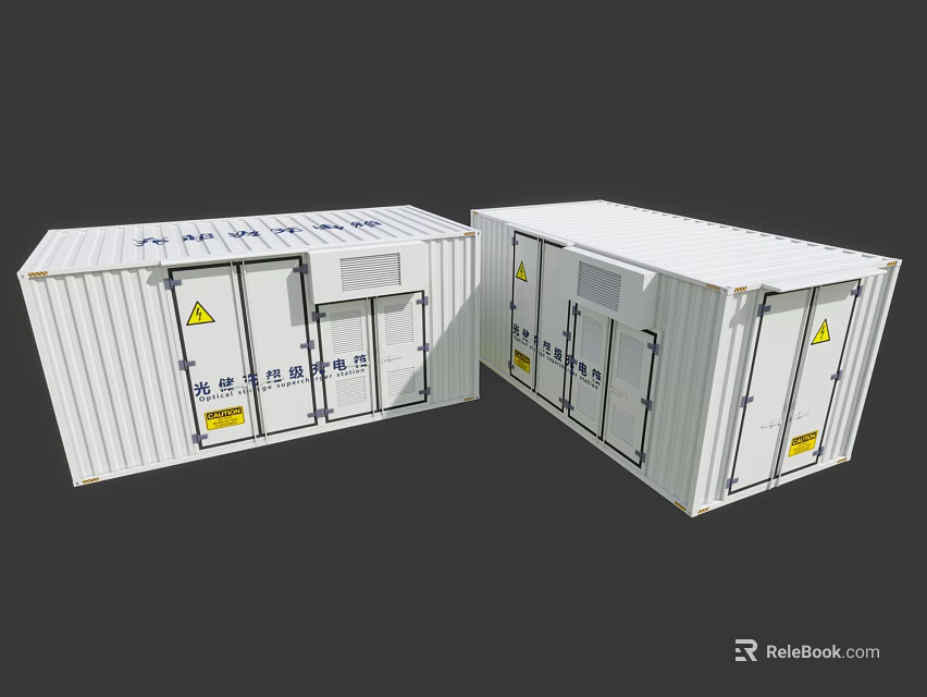 Industrial Equipment Modular Container Units With White Exterior And Warning Signs 3d model 