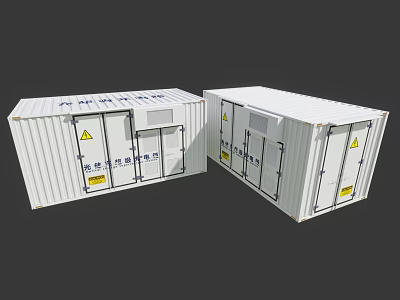 Industrial Equipment Modular Container Units With White Exterior And Warning Signs 3d model