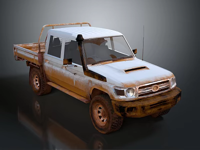 Weathered Off Road Pickup Truck With White Roof And Rusty Cargo Bed 3d model