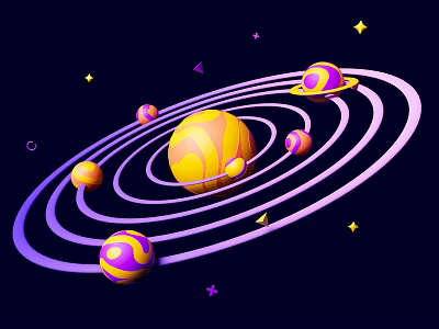 Decorative Ornament Set With Colorful Planets Planetary Rings And Stars On Dark Blue Background 3d model