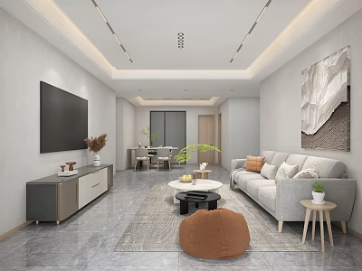 Modern Spacious Light Tone Open Plan Living And Dining Room Cozy Interior Design 3d model