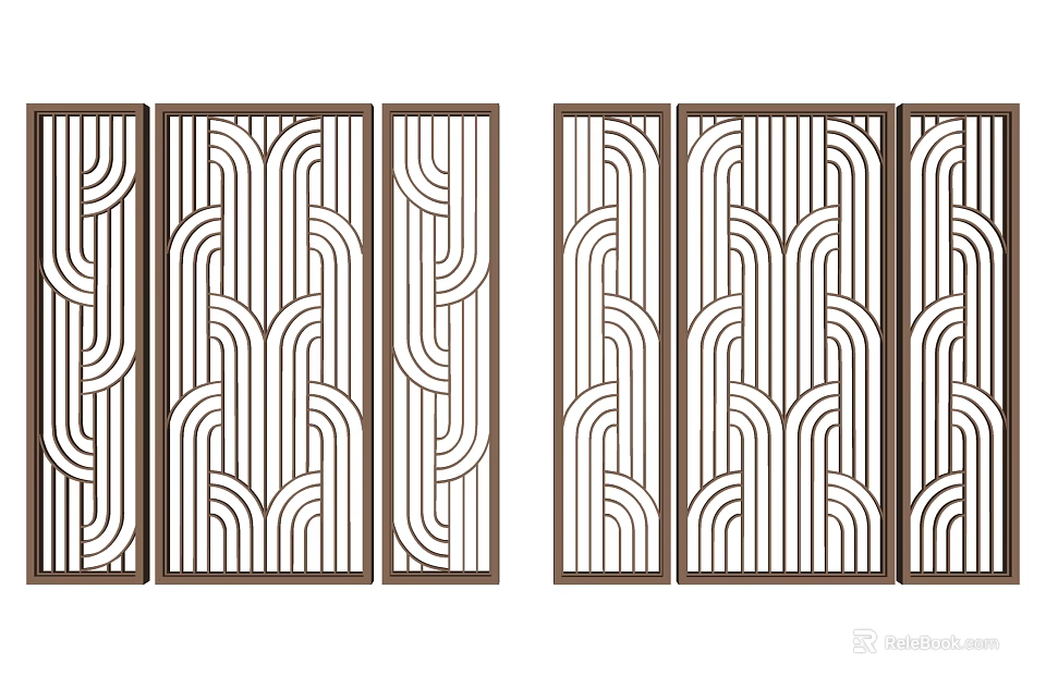 Modern Paneled Room Divider With Curved Lines And Geometric Patterns 3d model