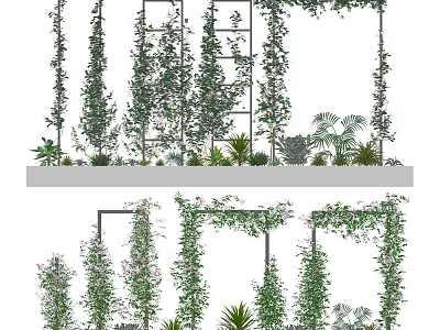 Various Climbing Vines On Decorative Trellis With Green Plants And Floral Details 3d model