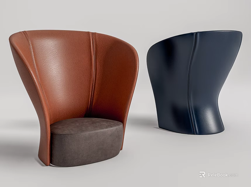 Modern Leather Single Seater Sofa in Brown and Navy Blue Design 3d model