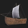 Traditional Wooden Sailing Boat With White Sail And Wooden Hull Design