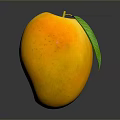 Fresh Ripe Yellow Mango With Green Leaf On Dark Background Showing Reflection