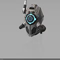 Modern Futuristic White Tech Helmet With Blue Circular Accents And Headphone Parts