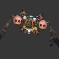 Goblin Adventurer With Large Mechanical Creature 3D Model Glowing Orange Parts And Weapons