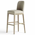 Light Wood Frame Bar Stool With Upholstered Seat And Backrest 3d model
