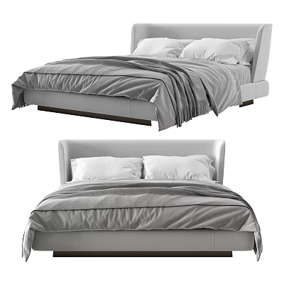 Modern Double Bed With Light Colored Frame White Pillows And Gray Blanket 3d model