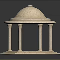 Stone Gazebo Model Featuring Dome Structure With Columns And Hexagonal Black White Checkered Floor 3d model
