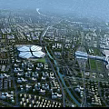 Aerial View Of Large Modern Planned Urban Zone With Exhibition Center Railway Station And Airport