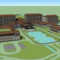 Modern Hotel Building Design With Glass Curtain Walls Wooden Structures And Sunshades