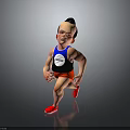 Cartoon Character Running In Blue Vest With BIGGY Label Black Shorts And Red Sneakers