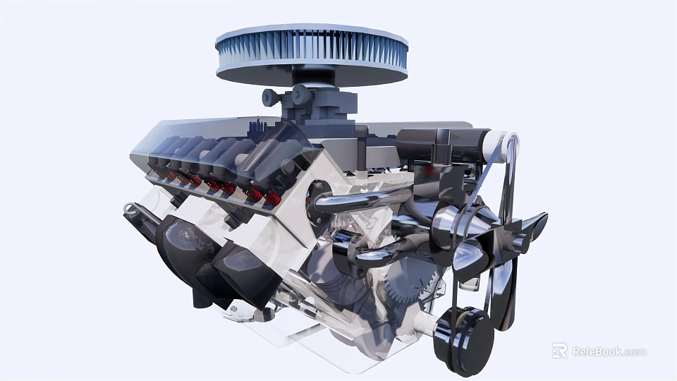 Transparent Engine 3D Model Showcasing Detailed Internal Mechanical Components Pistons And Cylinders 3d model 