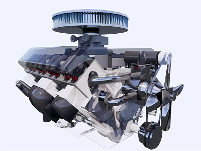 Transparent Engine 3D Model Showcasing Detailed Internal Mechanical Components Pistons And Cylinders 3d model