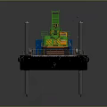 Industrial Ship Working Deck With Green Crane Blue Containers And Wooden Logs