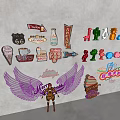 Vibrant Neon Decorative Lights with Wings Ice Cream Food and Cartoon Designs