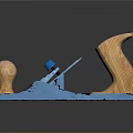 Classic Vintage Wooden Plane with Smooth Wooden Handles and Blue Metal Base