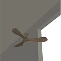 Modern Three Bladed Ceiling Fan With Metallic Finish On White Ceiling 3d model