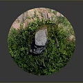 Ancient Stone Statue With Standing Sword And Lush Green Grass In Natural Setting