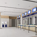 Modern Public Service Hall With Multiple Service Counters Digital Screens And Queue Barriers 3d model
