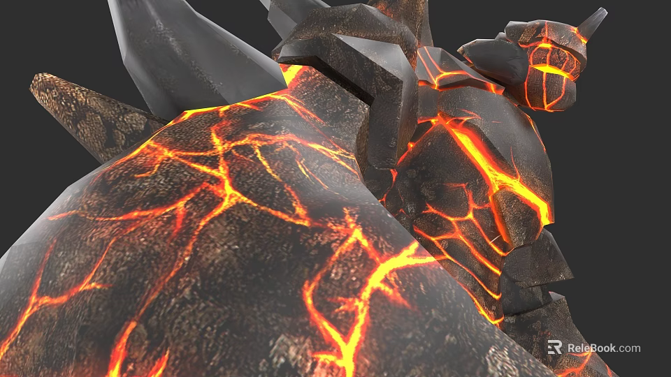 Detailed Rock Surface With Fiery Lava Cracks And Glowing Molten Texture 3d model 
