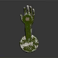 Green Spiral Staircase Structure With Circular Base And Snowy Mossy Surface