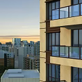 Birds Eye View Planning of Modern Urban Residential Buildings With Balconies and Skyline