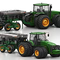 Green Agricultural Tractors With Yellow Wheels And Seeder Attachments For Farming