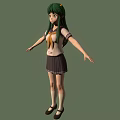 3D School Girl Character With Green Hair Green Eyes In Uniform Standing With Arms Outstretched