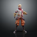 3D Fantasy Humanoid Character With Blonde Hair Red Scarf Yellow Arm Bands And Orange Pants