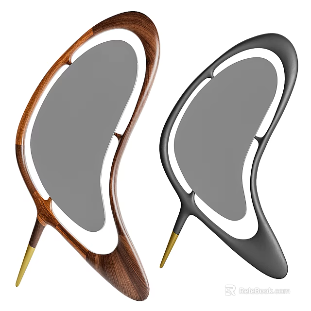 Modern Stylish Mirrors With Wooden Black Frames Gold Accent Bases Organic Curved Shapes 3d model 
