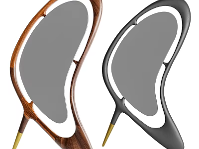 Modern Stylish Mirrors With Wooden Black Frames Gold Accent Bases Organic Curved Shapes 3d model
