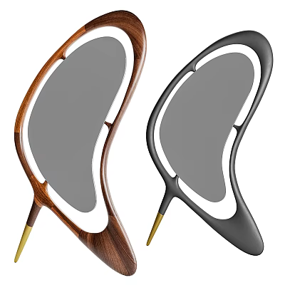 Modern Stylish Mirrors With Wooden Black Frames Gold Accent Bases Organic Curved Shapes 3d model