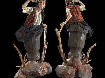 Artistic Female Sculptures With Dresses Wooden Stumps Twigs And Rocks 3d model
