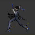 3D Anime Character With Black Wings Blue Outfit And Weapon In Dynamic Pose