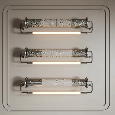 Modern Wall Mounted Lamps With Textured Cylindrical Shades And Metal Brackets Emitting Soft Light 3d model