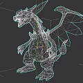 Black And Blue Dragon Character With Spikes And Wings For Game Or Movie