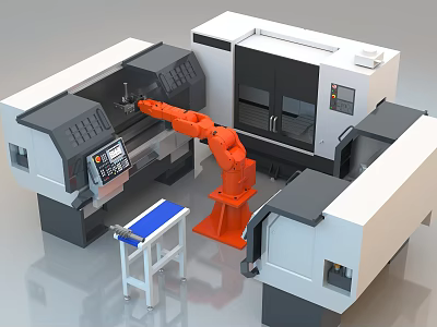 Industrial Equipment Workstation With CNC Machine Robotic Arm And Control Panel 3d model