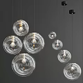 Modern Transparent Glass Globe Pendant Lights with Exposed Bulbs Various Sizes Hanging on Gray Background
