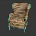 Vintage Single Sofa With Striped Fabric Tufted Arms And Wooden Legs