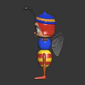 Cute Cartoon Character Bee With Red Headband Blue Body Transparent Wings And Red Shoes