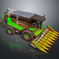 Green Brown BioTechno Combine Harvester With Yellow Reaper Parts And Wheels